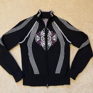 Athleta zip front black, gray, and purple sweater size M